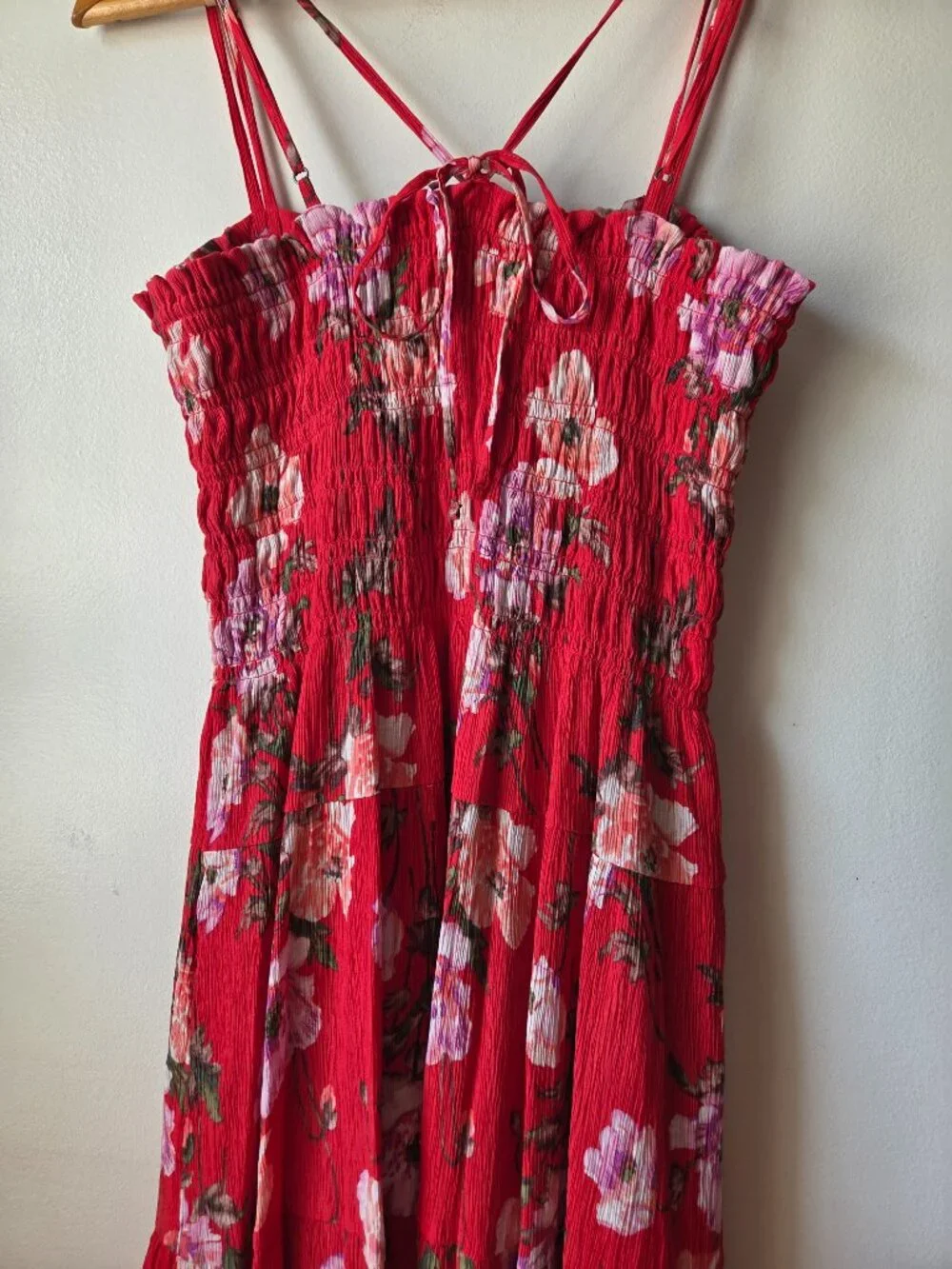 NWT ABERCROMBIE & FITCH RED FLORAL SMOCKED TANK MAXI DRESS SIZE L